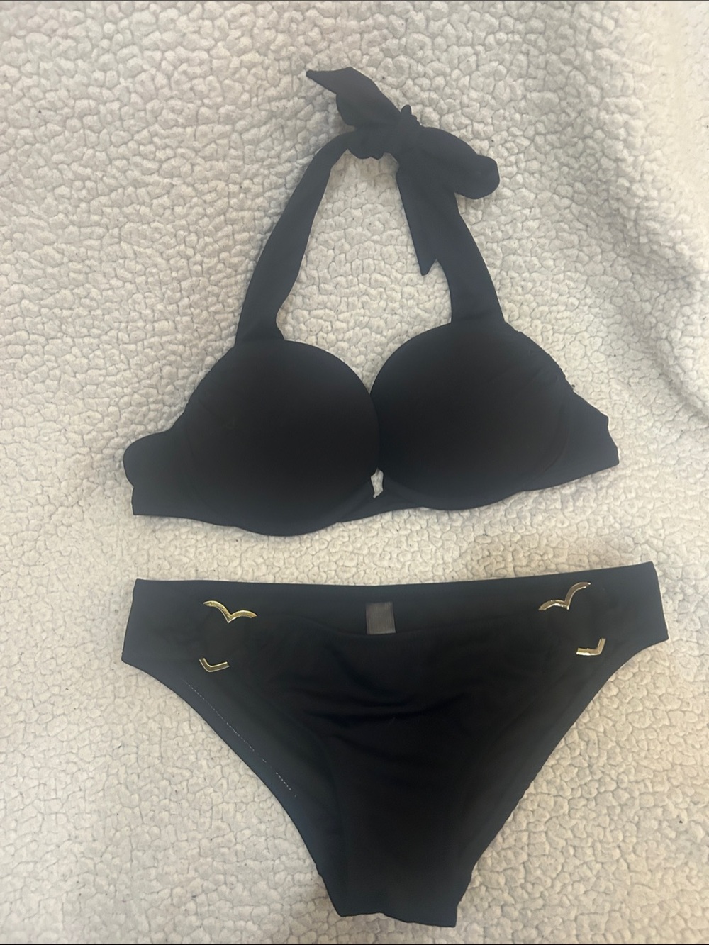 Victoria's Secret Black Halter Bikini Set with Gold Accents